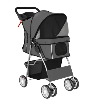 Carrito para Perros Pequeños con Cesta de Almacenaje Portavasos Ruedas y Cojín Lavable 77x44x102 cm Gris Oscuro