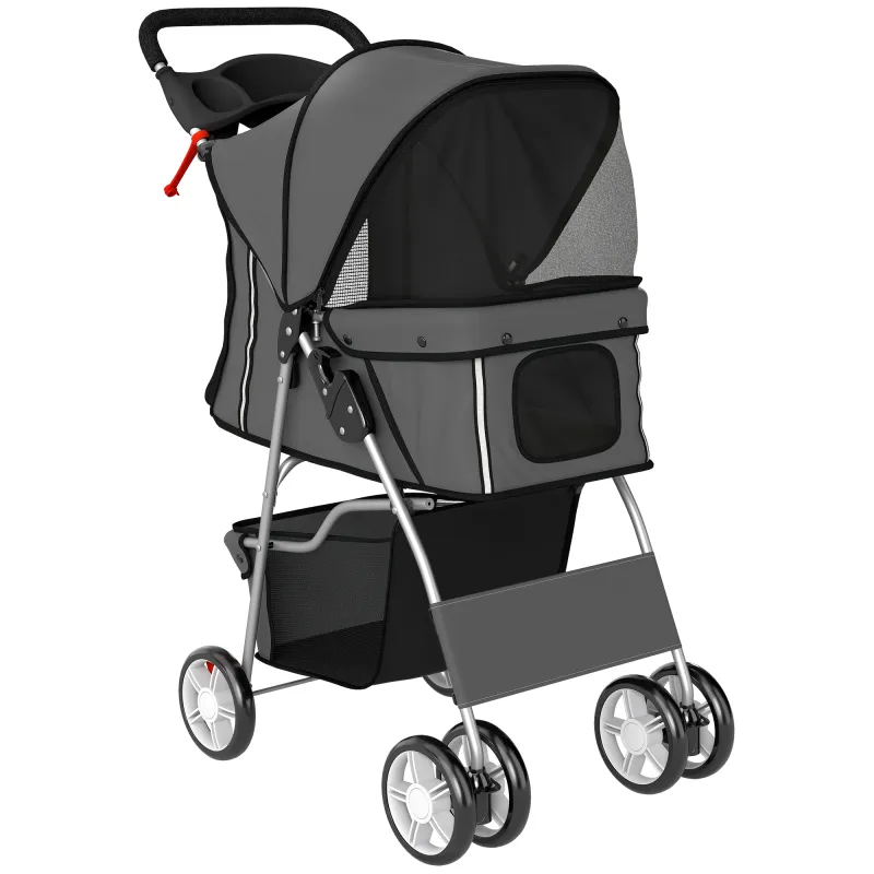 Carrito para Perros Pequeños con Cesta de Almacenaje Portavasos Ruedas y Cojín Lavable 77x44x102 cm Gris Oscuro