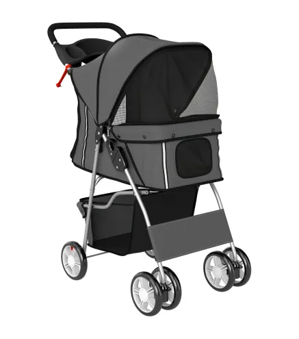 Carrito para Perros Pequeños con Cesta de Almacenaje Portavasos Ruedas y Cojín Lavable 77x44x102 cm Gris Oscuro