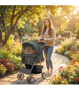 Carrito para Perros Pequeños con Cesta de Almacenaje Portavasos Ruedas y Cojín Lavable 77x44x102 cm Gris Oscuro