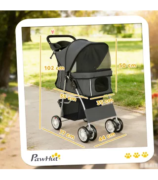 Carrito para Perros Pequeños con Cesta de Almacenaje Portavasos Ruedas y Cojín Lavable 77x44x102 cm Gris Oscuro