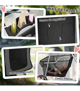 Carrito para Perros Pequeños con Cesta de Almacenaje Portavasos Ruedas y Cojín Lavable 77x44x102 cm Gris Oscuro