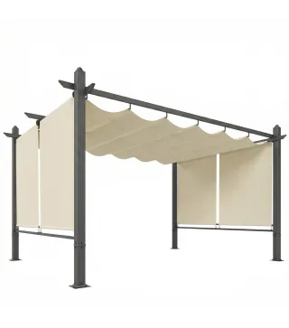 Pérgola de Jardín 4x3 m con Cortinas Enrollables Automáticas y Techo Retráctil Cenador de Jardín con UPF50+ Crema