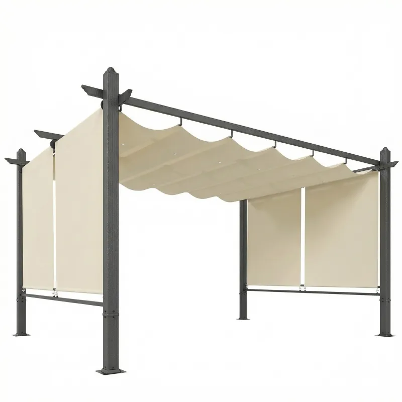Pérgola de Jardín 4x3 m con Cortinas Enrollables Automáticas y Techo Retráctil Cenador de Jardín con UPF50+ Crema