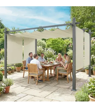 Pérgola de Jardín 4x3 m con Cortinas Enrollables Automáticas y Techo Retráctil Cenador de Jardín con UPF50+ Crema
