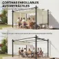Pérgola de Jardín 4x3 m con Cortinas Enrollables Automáticas y Techo Retráctil Cenador de Jardín con UPF50+ Crema