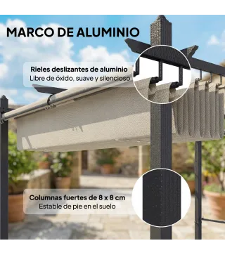 Pérgola de Jardín 4x3 m con Cortinas Enrollables Automáticas y Techo Retráctil Cenador de Jardín con UPF50+ Crema