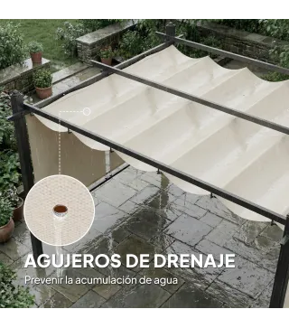 Pérgola de Jardín 4x3 m con Cortinas Enrollables Automáticas y Techo Retráctil Cenador de Jardín con UPF50+ Crema