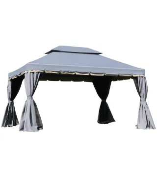 Cenador de Jardín 4x3m Pabellón de Jardín Gazebo con Doble Techo Estructura de Aluminio UPF50+ para Exterior Gris