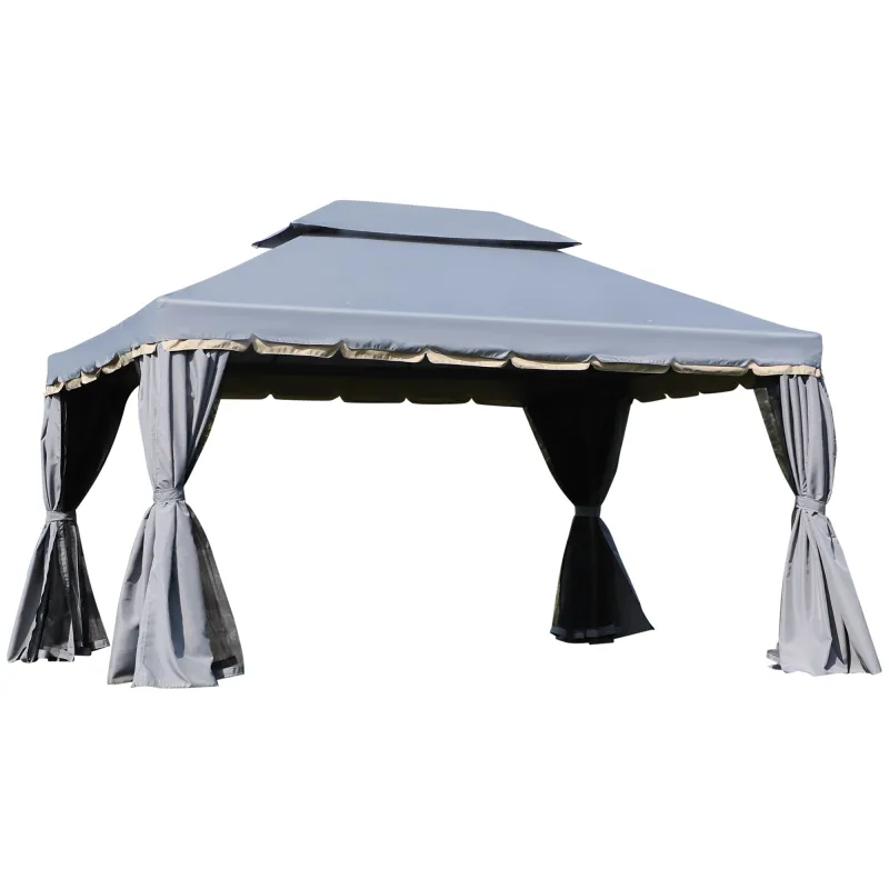 Cenador de Jardín 4x3m Pabellón de Jardín Gazebo con Doble Techo Estructura de Aluminio UPF50+ para Exterior Gris Cenador de Jardín 4x3m Pabellón de Jardín Gazebo con Doble Techo Estructura de Aluminio UPF50+ para Exterior Gris
