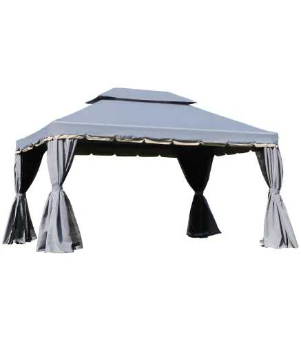 Cenador de Jardín 4x3m Pabellón de Jardín Gazebo con Doble Techo Estructura de Aluminio UPF50+ para Exterior Gris