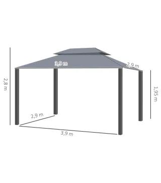 Cenador de Jardín 4x3m Pabellón de Jardín Gazebo con Doble Techo Estructura de Aluminio UPF50+ para Exterior Gris