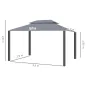 Cenador de Jardín 4x3m Pabellón de Jardín Gazebo con Doble Techo Estructura de Aluminio UPF50+ para Exterior Gris