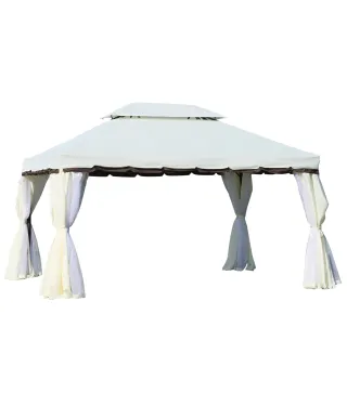 Cenador de Jardín 4x3m Pabellón de Jardín Gazebo con Doble Techo Estructura de Aluminio UPF50+ para Exterior Crema