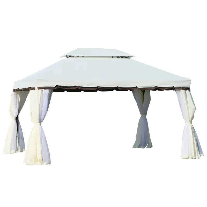 Cenador de Jardín 4x3m Pabellón de Jardín Gazebo con Doble Techo Estructura de Aluminio UPF50+ para Exterior Crema Cenador de Jardín 4x3m Pabellón de Jardín Gazebo con Doble Techo Estructura de Aluminio UPF50+ para Exterior Crema