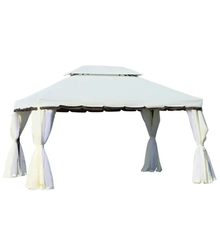 Cenador de Jardín 4x3m Pabellón de Jardín Gazebo con Doble Techo Estructura de Aluminio UPF50+ para Exterior Crema