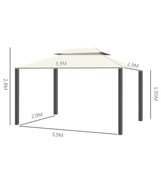 Cenador de Jardín 4x3m Pabellón de Jardín Gazebo con Doble Techo Estructura de Aluminio UPF50+ para Exterior Crema