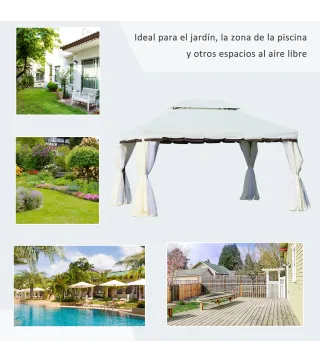 Cenador de Jardín 4x3m Pabellón de Jardín Gazebo con Doble Techo Estructura de Aluminio UPF50+ para Exterior Crema