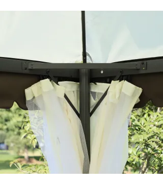 Cenador de Jardín 4x3m Pabellón de Jardín Gazebo con Doble Techo Estructura de Aluminio UPF50+ para Exterior Crema