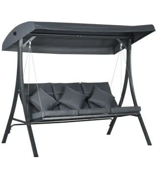 Balancín de Jardín Exterior Columpio de 3 Plazas con Toldo Ajustable y Marco de Acero 202x115x168 cm Gris Oscuro