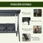 Balancín de Jardín Exterior Columpio de 3 Plazas con Toldo Ajustable y Marco de Acero 202x115x168 cm Gris Oscuro
