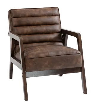 Butaca de Salón Tapizado en PU con Marco de Madera Maciza Asiento Acolchado para Sala de Estar Dormitorio Marrón