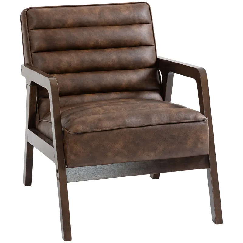 Butaca de Salón Tapizado en PU con Marco de Madera Maciza Asiento Acolchado para Sala de Estar Dormitorio Marrón