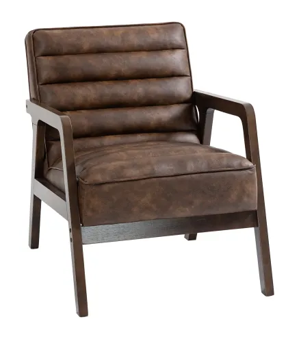 Butaca de Salón Tapizado en PU con Marco de Madera Maciza Asiento Acolchado para Sala de Estar Dormitorio Marrón