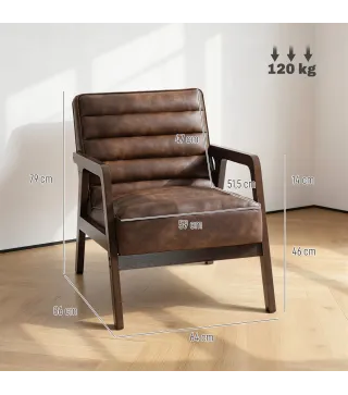 Butaca de Salón Tapizado en PU con Marco de Madera Maciza Asiento Acolchado para Sala de Estar Dormitorio Marrón