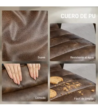 Butaca de Salón Tapizado en PU con Marco de Madera Maciza Asiento Acolchado para Sala de Estar Dormitorio Marrón