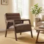 Butaca de Salón Tapizado en PU con Marco de Madera Maciza Asiento Acolchado para Sala de Estar Dormitorio Marrón