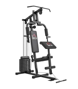 Máquina de Musculación con Pesas Ajustables de 45 kg Prensa de Pecho y Piernas Polea 135x103x210 cm Negro