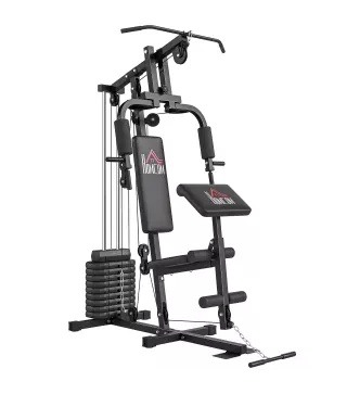 Máquina de Musculación con Pesas Ajustables de 45 kg Prensa de Pecho y Piernas Polea 135x103x210 cm Negro