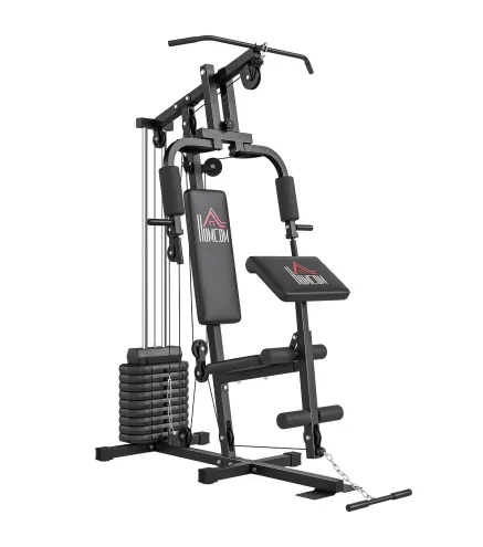 Máquina de Musculación con Pesas Ajustables de 45 kg Prensa de Pecho y Piernas Polea 135x103x210 cm Negro