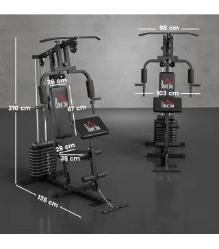 Máquina de Musculación con Pesas Ajustables de 45 kg Prensa de Pecho y Piernas Polea 135x103x210 cm Negro