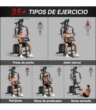 Máquina de Musculación con Pesas Ajustables de 45 kg Prensa de Pecho y Piernas Polea 135x103x210 cm Negro