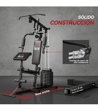 Máquina de Musculación con Pesas Ajustables de 45 kg Prensa de Pecho y Piernas Polea 135x103x210 cm Negro