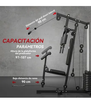 Máquina de Musculación con Pesas Ajustables de 45 kg Prensa de Pecho y Piernas Polea 135x103x210 cm Negro