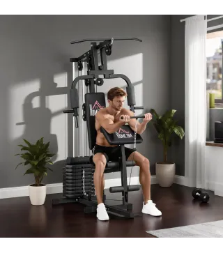 Máquina de Musculación con Pesas Ajustables de 45 kg Prensa de Pecho y Piernas Polea 135x103x210 cm Negro