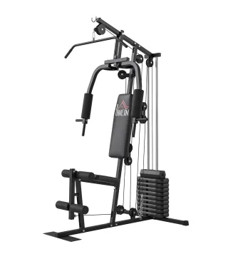 Máquina de Musculación con Pesas Ajustables de 45 kg Prensa de Pecho y Piernas Polea 135x103x200 cm Negro