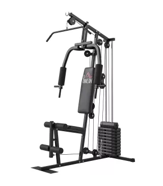 Máquina de Musculación con Pesas Ajustables de 45 kg Prensa de Pecho y Piernas Polea 135x103x200 cm Negro