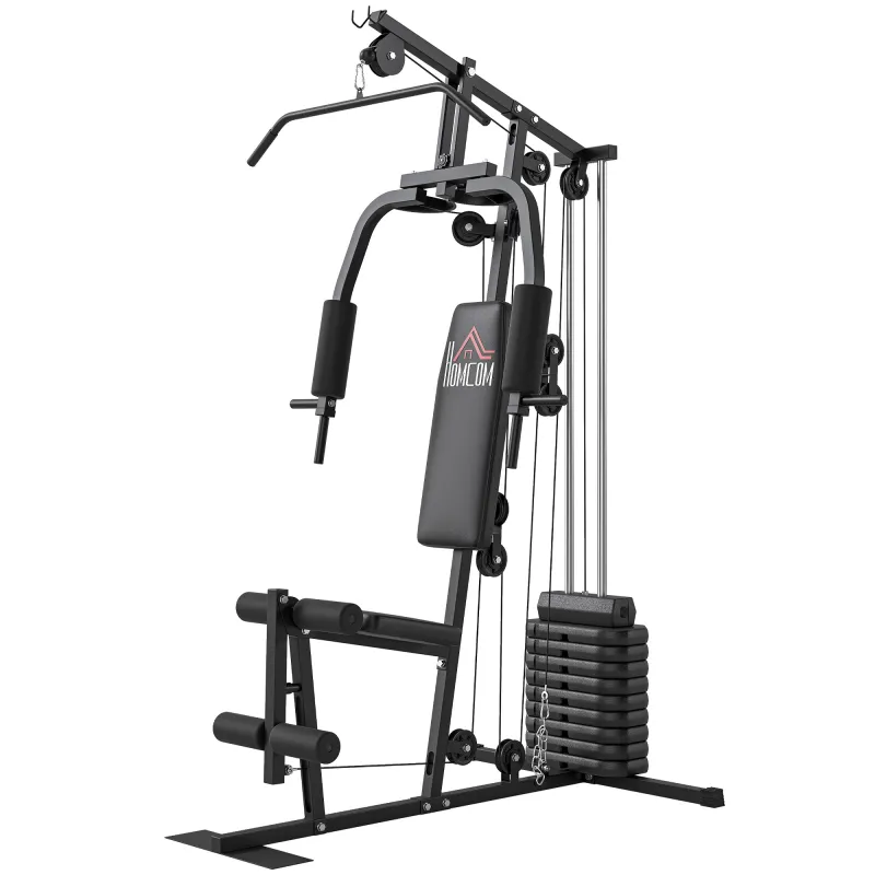 Máquina de Musculación con Pesas Ajustables de 45 kg Prensa de Pecho y Piernas Polea 135x103x200 cm Negro