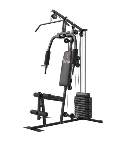 Máquina de Musculación con Pesas Ajustables de 45 kg Prensa de Pecho y Piernas Polea 135x103x200 cm Negro