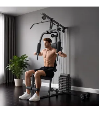 Máquina de Musculación con Pesas Ajustables de 45 kg Prensa de Pecho y Piernas Polea 135x103x200 cm Negro