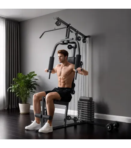 Máquina de Musculación con Pesas Ajustables de 45 kg Prensa de Pecho y Piernas Polea 135x103x200 cm Negro