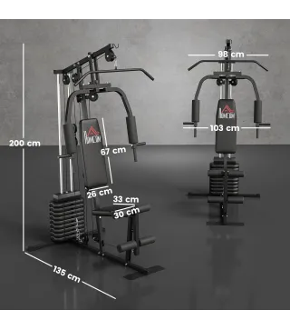 Máquina de Musculación con Pesas Ajustables de 45 kg Prensa de Pecho y Piernas Polea 135x103x200 cm Negro