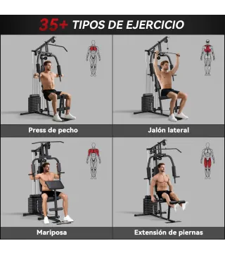 Máquina de Musculación con Pesas Ajustables de 45 kg Prensa de Pecho y Piernas Polea 135x103x200 cm Negro