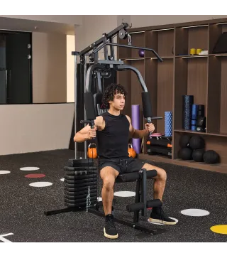 Máquina de Musculación con Pesas Ajustables de 45 kg Prensa de Pecho y Piernas Polea 135x103x200 cm Negro