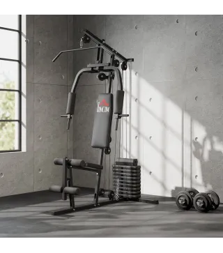 Máquina de Musculación con Pesas Ajustables de 45 kg Prensa de Pecho y Piernas Polea 135x103x200 cm Negro