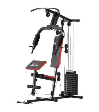 Máquina de Musculación con Pesas Ajustables de 65 kg Prensa de Pecho y Piernas Polea 135x103x210 cm Negro